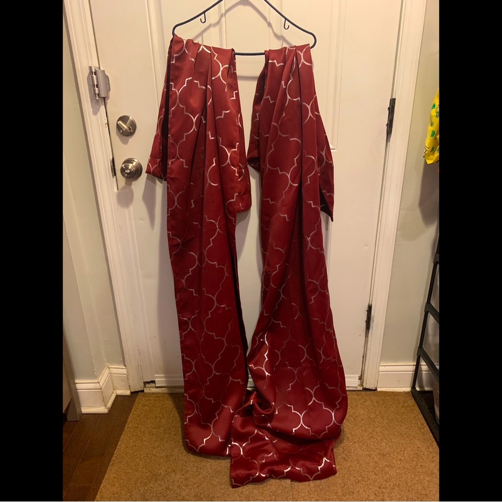 Linteriors Rich Red Gold Patterned Curtains Set of 2